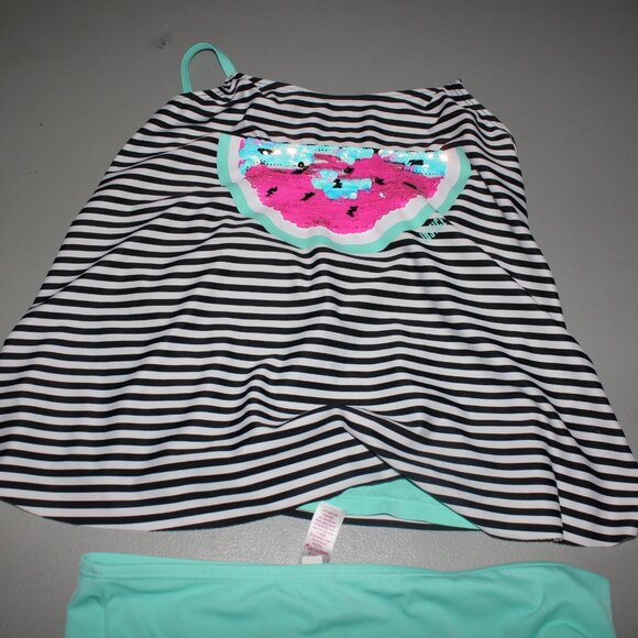 Blue & Black 2 Pcs Justice Tankini Swimsuit Size 16 - Picture 3 of 12